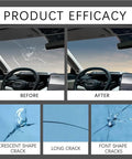 Windshield Crack Repair Kit For Chips And Cracks Two Pack, Glass Repair Liquid For Auto Windows, Quick Fix Tool showcasing before and after repair results.