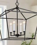 Black Lantern Cage Farmhouse Pendant Light For Kitchen Island And Foyer Vintage Candlestick Style Chandelier With Modern Matte Finish