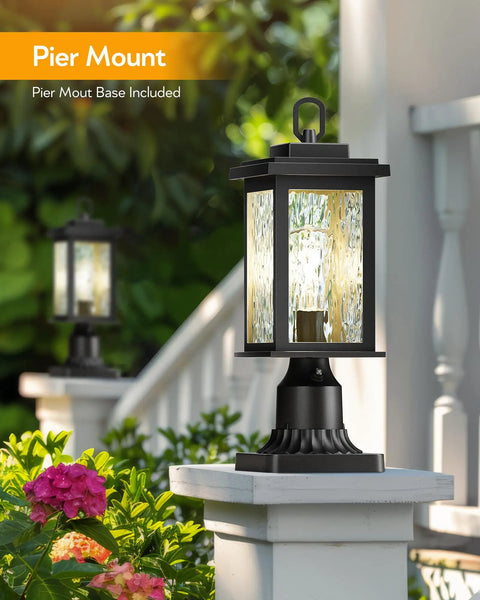 Two Pack Dusk To Dawn Outdoor Post Light Fixtures With Pier Mount Base Built Tough Waterproof Aluminum Black Lanterns