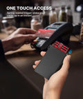 Slim RFID Blocking Leather Tactical Wallet For Men With Pop Up Card Case And Front Pocket Money Clip, ID Window