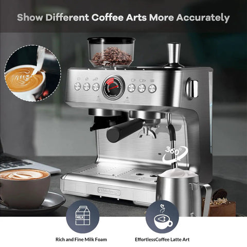 Kickstart Your Day Right With This Built In Grinder Espresso Machine cranking out 20 bar high pressure shots with milk frother.
