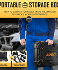 Person holding Heavy Duty Half Inch Drive Impact Socket Set, 72-Piece SAE And Metric Kit with storage box.