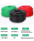 Coils of green, black, and red Spiral Cable Sleeve Wrap For 8 To 60 Millimeter Wires Black Durable PP Cord Tube Organizer Flexible Wire Protection