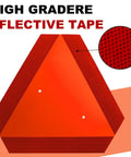 Close-up of Two Pack Slow Moving Vehicle Signs With Mounting Brackets For Golf Carts Tractors And UTVs 14 By 16 Inch Diamond Grade Reflective 80 Mil Outdoor Safety Signs No Hassle Hardware Included For Quick Install showing red reflective tape