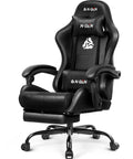 Boss Level Gaming Chair With Footrest For Home Office And PC Setup, High Back Ergonomic Seat With Lumbar Support, PU Leather Black