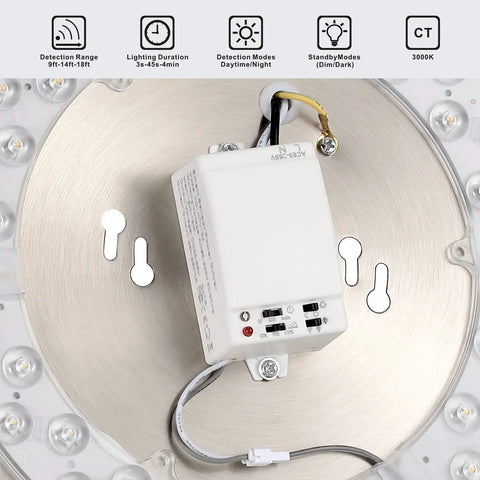 Motion Sensor LED Flush Mount Ceiling Light 12 Inch, 18W 3000K Warm White, Auto On Auto Off Round Indoor Outdoor Ceiling Lamp for Garage, Laundry, Porch, Hallway, 100W Equivalent, Energy Saving, Easy Install
