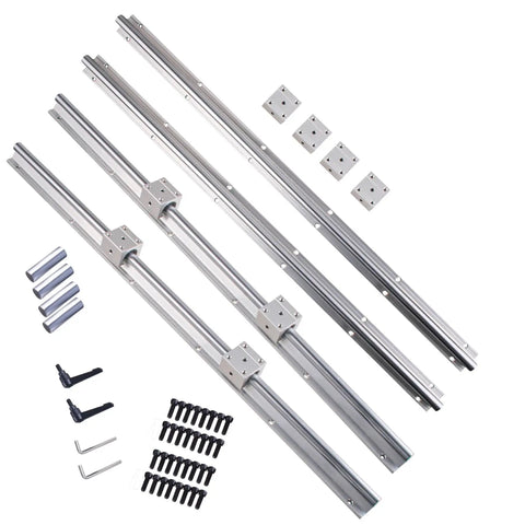 Beefed-Up SBR20 Linear Rail Kit 3000mm Set With Four 1500mm Rails, Eight SBR20UU Bearing Blocks, Dowel Pins And Adjustment Handles shown