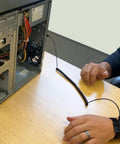 Anti Static Wrist Strap Eleven Inch Grounding Bracelet With Alligator Clip And Extendable Cable in use during PC repair.