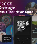 128GB Bluetooth MP3 Player With Built In Speaker All In One Portable Music Player displayed with a 128GB microSD card