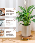 Tough Wood Plant Stand With Wheels 12 Inch Rolling Planter Caddy Four Pack Durable swivel casters supporting a potted plant.