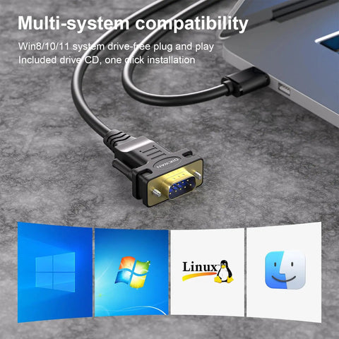 USB To RS232 Serial Adapter Cable With FTDI Chipset USB 2.0 To DB9 Male Cable for Windows 11 10 8 7 Vista XP 2000 Mac Linux