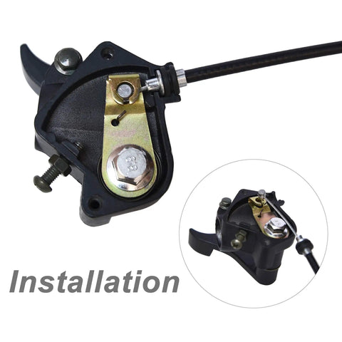 Close-up of 7/8 Inch Thumb Throttle Cable Assembly For ATV Quad Go Kart Pit Bike 46.5 Inch Inner Cable installation view