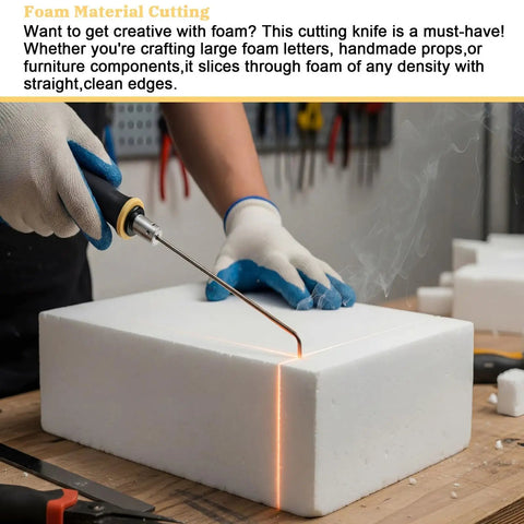 Using Two Piece Hot Wire Electric Foam Cutter Pen Kit With Dual Needles For EVA Board Carving on foam block
