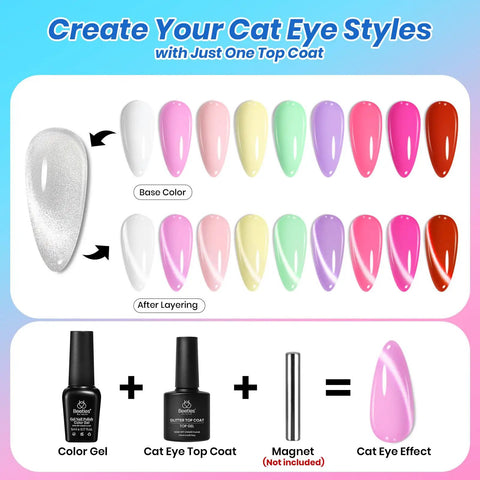 Create cat eye styles with 36 Color Gel Nail Polish Set With 44 Piece Kit Including 5ml Soak Off Gels Base Coat Glossy Top Coat