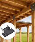 8 Pack Heavy Duty 4x4 3-Way T Brackets For Wood Posts To Beams in outdoor pergola, black steel connectors visible