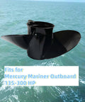 Mercury Fourteen And A Half By Nineteen Outboard Propeller in water, three-blade design, right-hand pitch, fits 135-300 HP engines