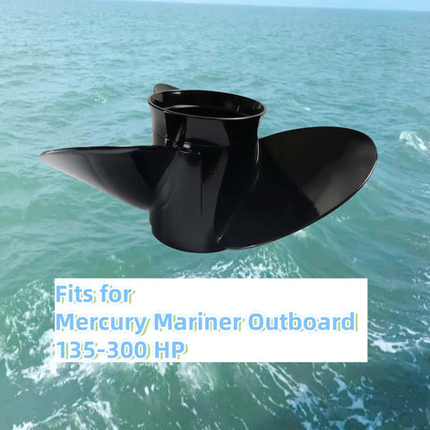 Mercury Fourteen And A Half By Nineteen Outboard Propeller in water, three-blade design, right-hand pitch, fits 135-300 HP engines