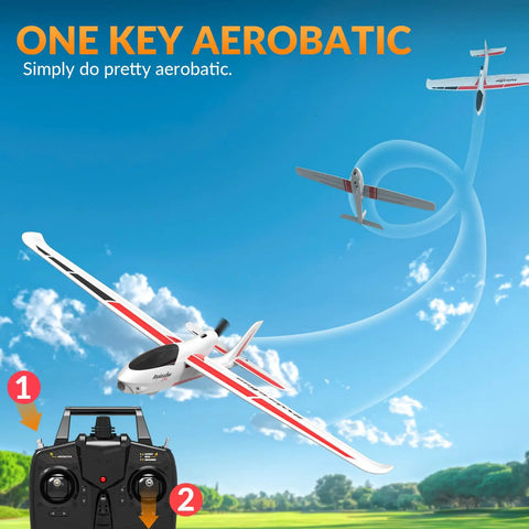 RC Glider Plane 4Ch With 6 Axis Gyro For Beginners, aerobatics demonstration with remote, large 23.6 by 18.1 inch white airplane