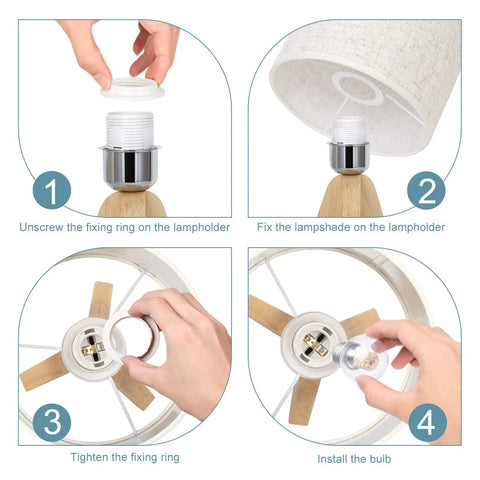 Assembly steps for Set Of 2 Wood Tripod Bedside Lamps With Linen Fabric Shade