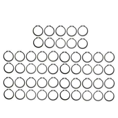 Beefy 50 Piece Snap Ring Set For 507 AC Compressor Clutch With 1.8mm Thick Rings, 49.44mm OD And 40.69mm ID, arranged in rows