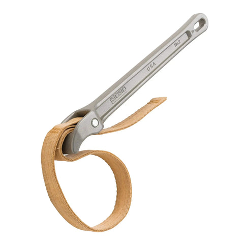 Aluminum Strap Wrench For Two Inch Capacity Adjustable Twenty Four Inch Strap Nylon Coated Strap Replaceable Eleven Point Seven Five Inch Handle