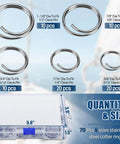 70 Piece Stainless Steel Cotter Ring Kit With Five Sizes For Marine Use displayed with labeled sizes in a clear storage box.