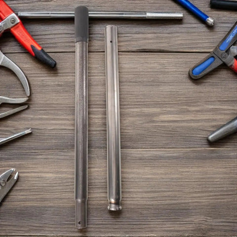 Replacement Jack Handle For Hydraulic And Bottle Jacks, Easy Lift Black Steel And Plastic Pole Lever on wooden surface