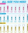 Displayed are various connectors from the 250 Piece Heat Shrink Wire Connector Kit With Waterproof Automotive Marine Terminals, Crimp Assortment.