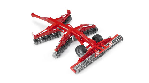 Disc Harrow Tractor Attachment 1:16 Scale Red Farm Equipment Toy For Tractor Models, 54 spinning discs, foldable frame
