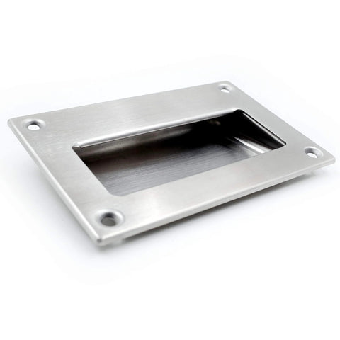Concealed Recessed Flush Pulls 5 Inch By Three And One Quarter Inch Brushed Nickel Rectangular Hidden Handles for cabinets or drawers