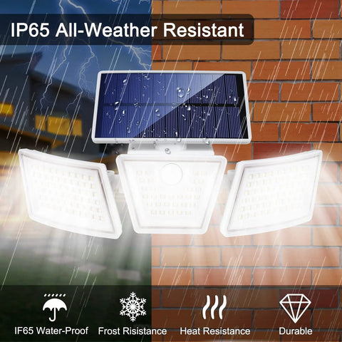 All in One Ultra Bright Solar Motion Sensor Lights Outdoor With Three Adjustable Heads Easy Install IP65 waterproof