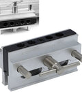 Self Centering Dowel Jig Kit With Six Tungsten Bushings For Slick Straight Bore Alignment heavy duty aluminum drilling guide close-up.