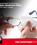 Eyeglass cleaning wipes with microfiber cloth; 400-count, pre-moistened, low-alcohol formula