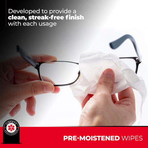 Eyeglass cleaning wipes with microfiber cloth; 400-count, pre-moistened, low-alcohol formula