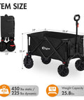 Heavy Duty Folding Wagon Cart With All Terrain Wheels For Beach And Sand Camping Garden And Grocery Trips shown folded and open