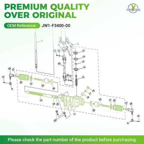 Diagram of Yamaha G29 Golf Cart Steering Gear Box Assembly For Drive G29 Gas Or Electric Models Heavy Duty Replacement OEM JW1 F3400 00