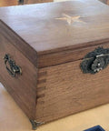 Wooden jewelry box featuring Two Pack Vintage Antique Bronze Drawer Pull Handles For Drawers Jewelry Boxes Cabinets And Furniture Hardware.