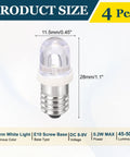 Four Pack Hella Bright E10 Screw Base Led Bulbs Dc 12Volt 02W White Mini Indicator Lamp For Flashlights And Electronic Hobby Kits Snazzy Drop In Replacement Parts with dimensions 11.5mm x 28mm.