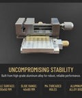 Rock Solid Precision Cross Slide Table With Heavy Duty Vice, showing manual clamping vice and aluminum alloy body.