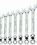 12 Piece Metric Reversible Flex Head Ratcheting Wrench Set With 90 Degree Flex Heads For Tight Spots Chrome Plated Durable Steel