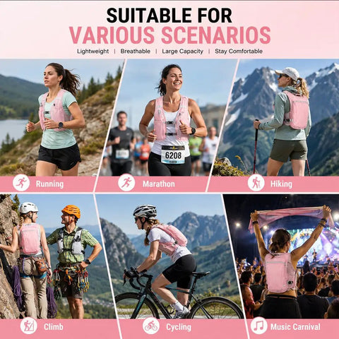 Lightweight Running Hydration Vest For Men And Women With 6 Plus Pockets And Front Bottle Holders in outdoor activities collage