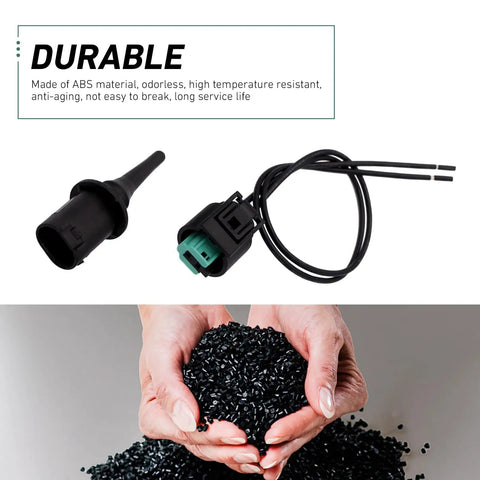 2Pcs Outer Ambient Air Temperature Sensor For Mercedes Benz Cars Waterproof Exterior Climate Detection Module With Wiring Harness Connectors Oem 0075421318 No Drama Swap showing ABS connectors and black granules.