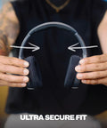 Person demonstrating Crusher 540 Active Wireless Bluetooth Over Ear Headphones With Multi Sensory Bass Noise Isolation