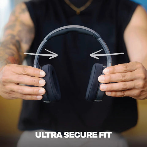 Person demonstrating Crusher 540 Active Wireless Bluetooth Over Ear Headphones With Multi Sensory Bass Noise Isolation
