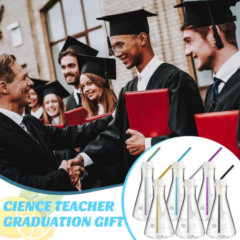 Science teacher graduation with Six Pack 8.5 Oz Beaker Glass Drinking Mugs Set With Stainless Straws Silicone Coasters preview.