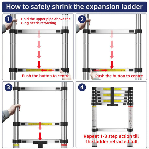 Steps to collapse Ultra Lightweight 6.6 ft Aluminum Telescoping Ladder, Collapsible Extension Ladder For Home, RV