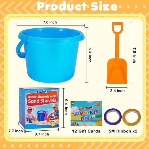 12 Pack Kids Sand Buckets And Shovels Set With 7.48 Inch Buckets And Shovels Bright Beach Toys For Sandbox Fun BPA Free ABS