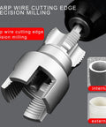 Heavy Duty PVC Pipe Threading Tool Kit for 1/2 and 3/4 inch lines showing sharp wire cutting edge precision milling features.