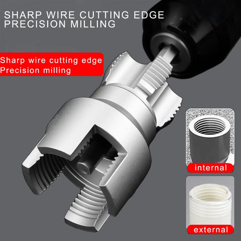 Heavy Duty PVC Pipe Threading Tool Kit for 1/2 and 3/4 inch lines showing sharp wire cutting edge precision milling features.
