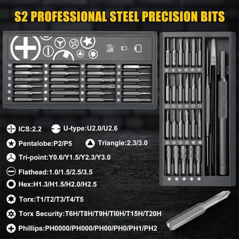 50 In 1 Magnetic Precision Screwdriver Set With Case, Handy Pro Grade Electronics Repair Kit For Laptops iPhone PC And More, displayed open.